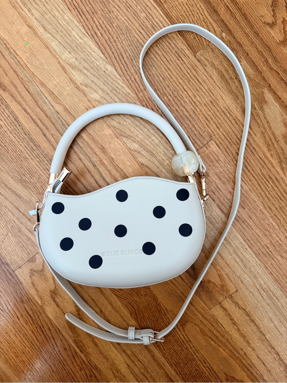 Melie Biianco “Jennie”Cream and Black Polka Dot Mini Crossbody